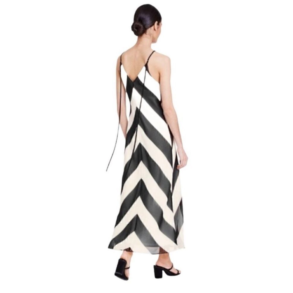 Christopher John Roberts Black White Chevron Slip Maxi Dress NEW - Picture 5 of 16